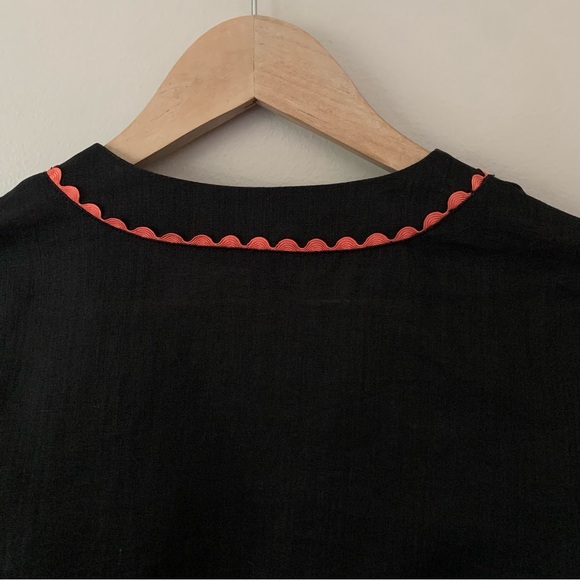 Peter Martin Black Linen Embroidered Floral Boho Short Open Jacket SZ 10 Cottage - Picture 9 of 13